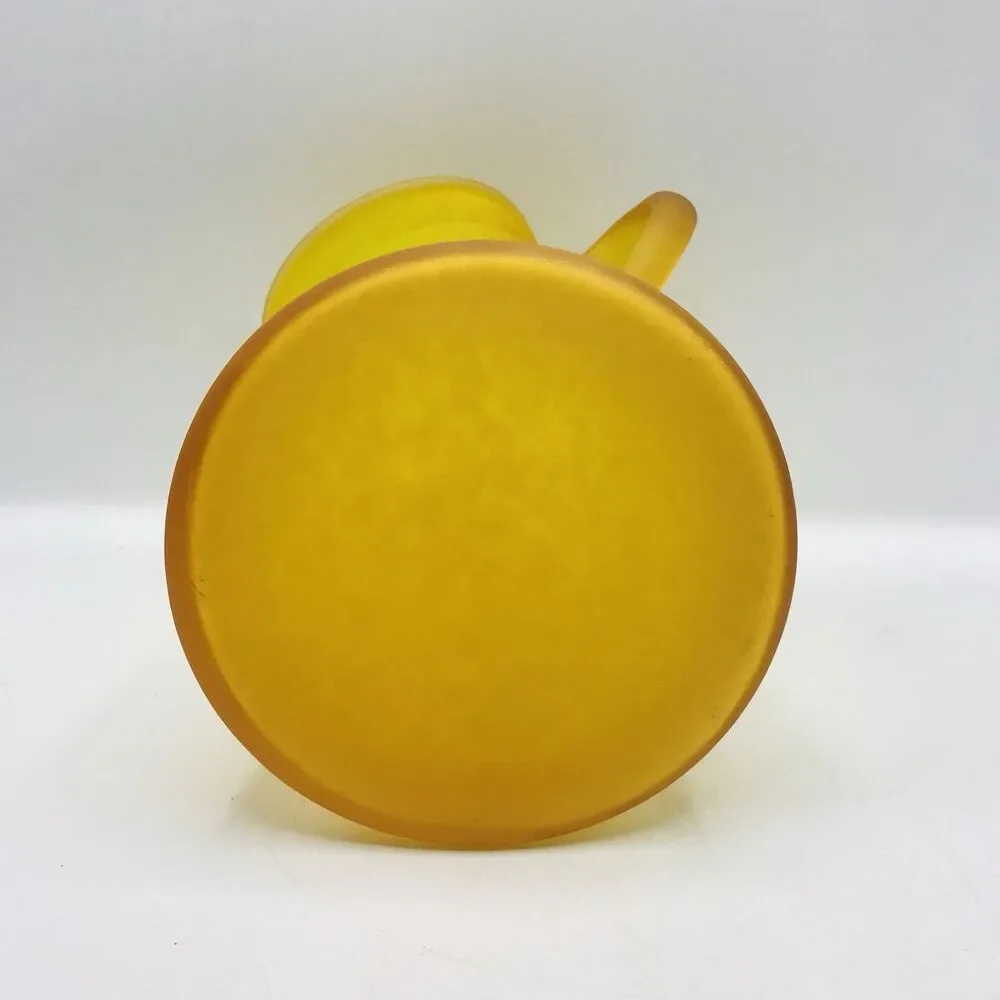 Vintage 1970s MCM Amber Art Glass Pitcher Vase Grapes Leaves Gold Yellow 6 1/2